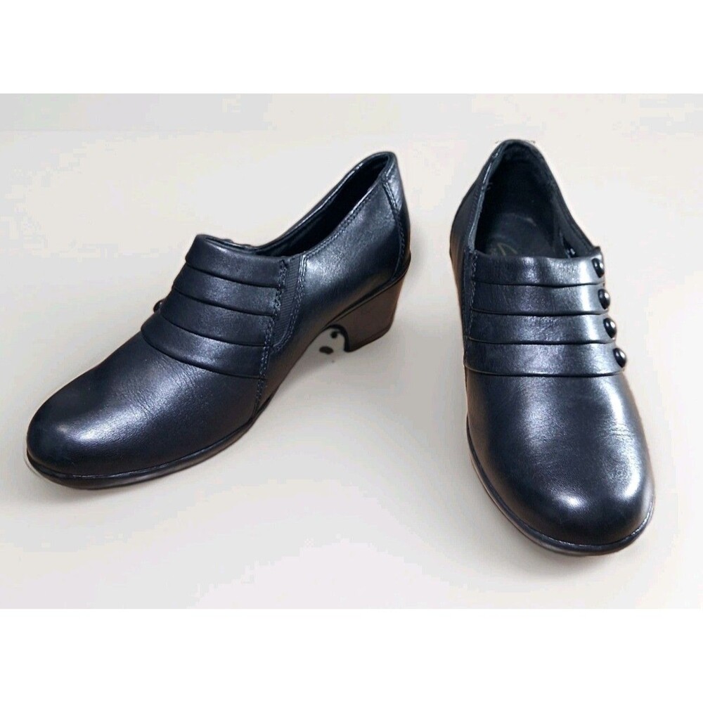 Clarks Bendables Black Leather Heeled Ankle Booties Shooties Shoes Women's Sz 6